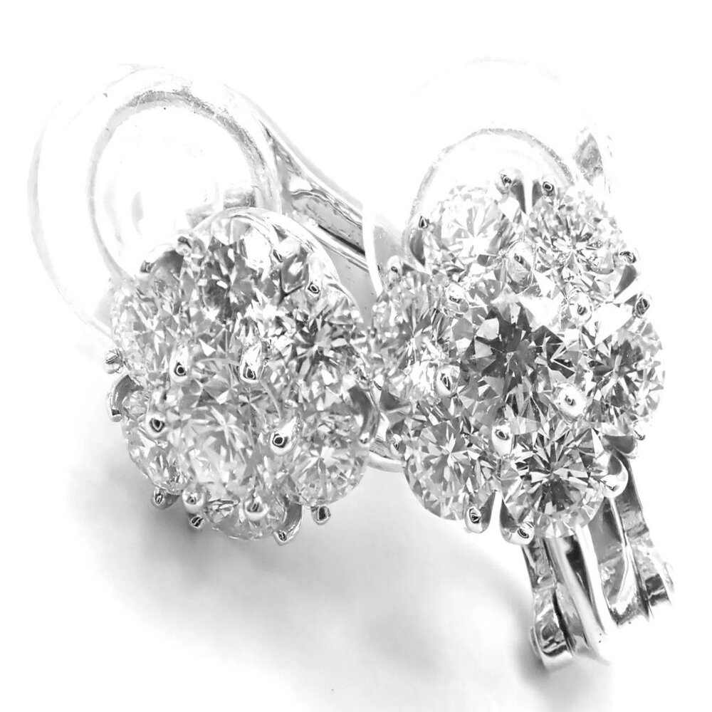 Authentic! Van Cleef & Arpels Platinum Diamond Fleurette Flower Earrings - Picture 4 of 16